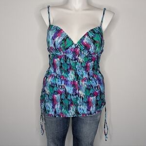 Assets By Spanx Blue Green Purple V Neck Bikini Tankini Swim Top XL